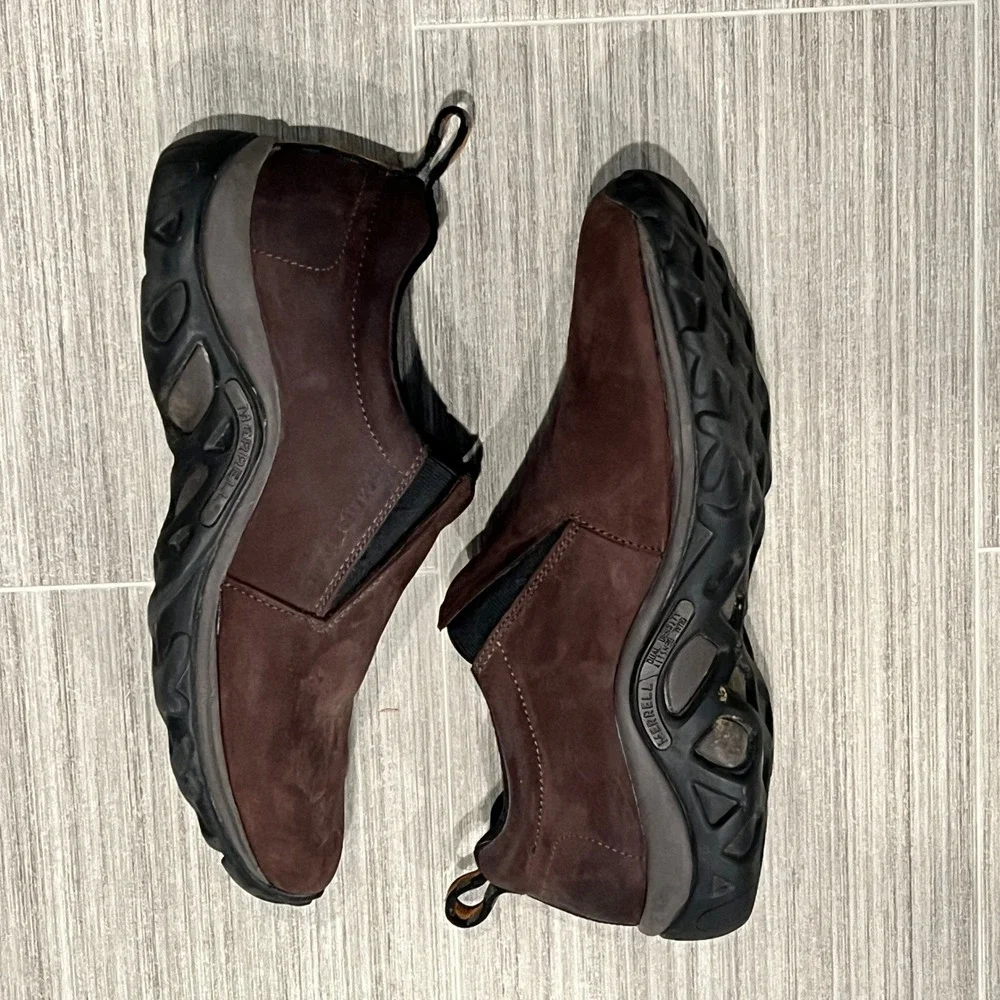 Merrell Leather Jungle Moc Nubuck Brown Slip‎ On Shoes Men 12 Comfort Outdoor